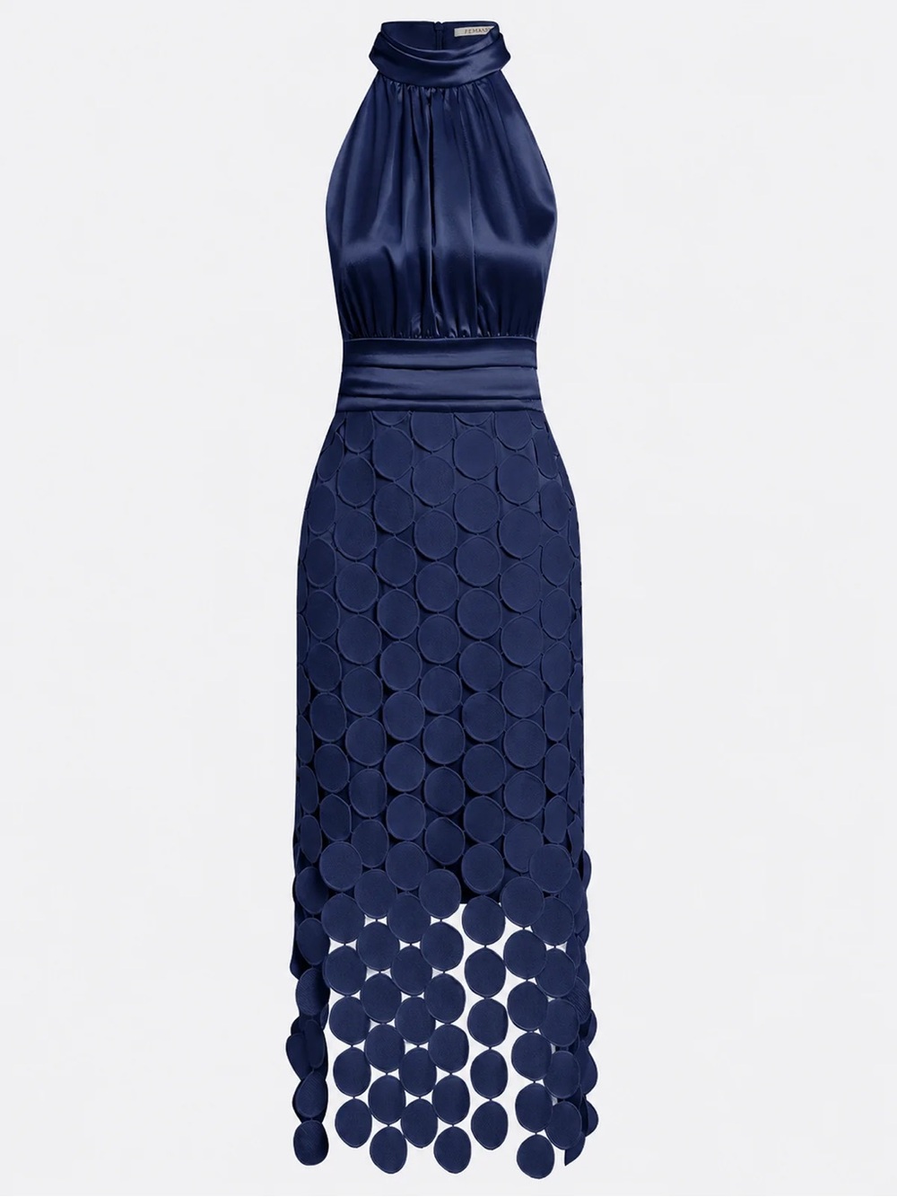 Navy Halter Midi Dress with Circle Appliqué